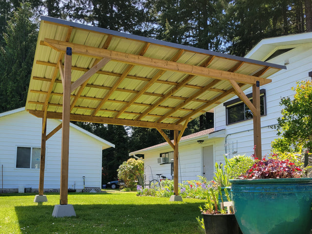 pavilion in treated wood with metal roof